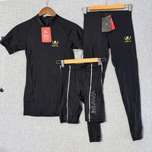 MAVA Men's Black Rash Guard Top & Compression Pants Set Size M